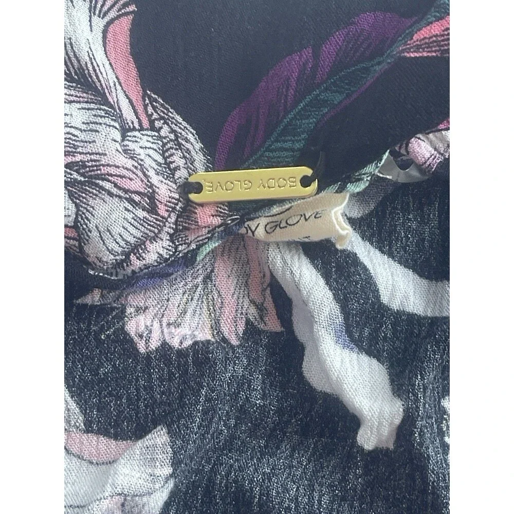Body Glove Kimono Women OS Floral Print Open Front Black Boho Tropical